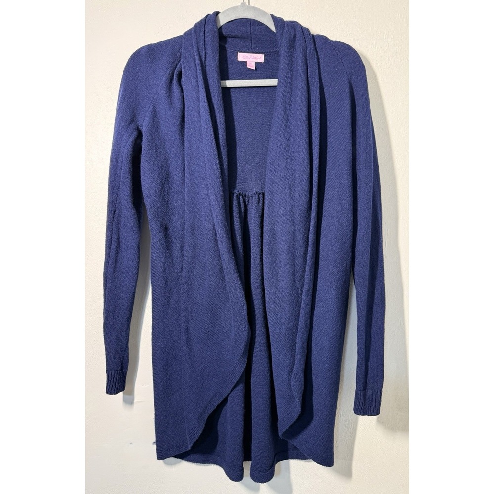 Lilly Pulitzer Leslie Cardigan Women's Size M Open Front 100% Cotton Navy Blue